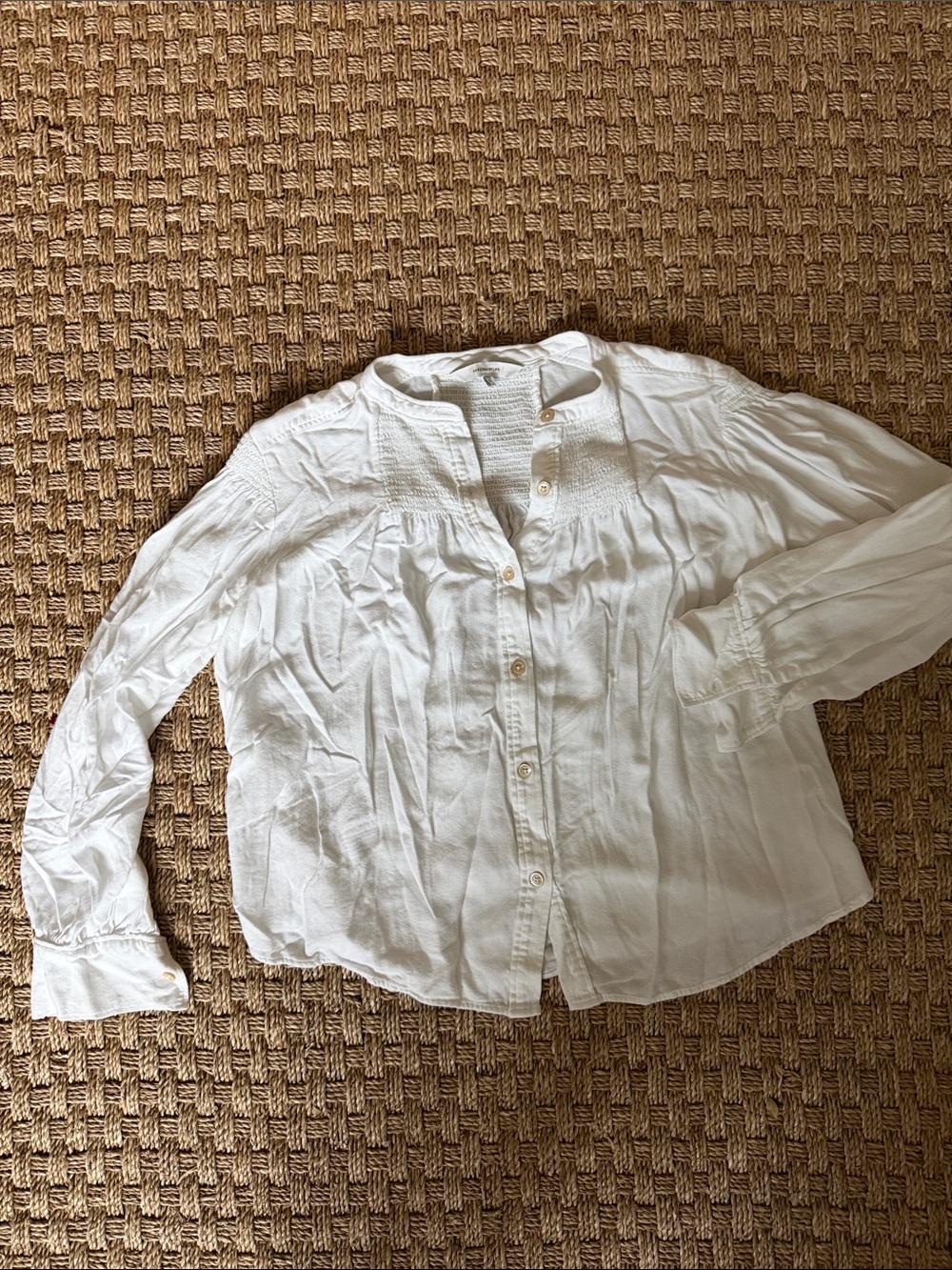 Rebecca Taylor Women's White Button Front Blouse w/ smocking details sz S